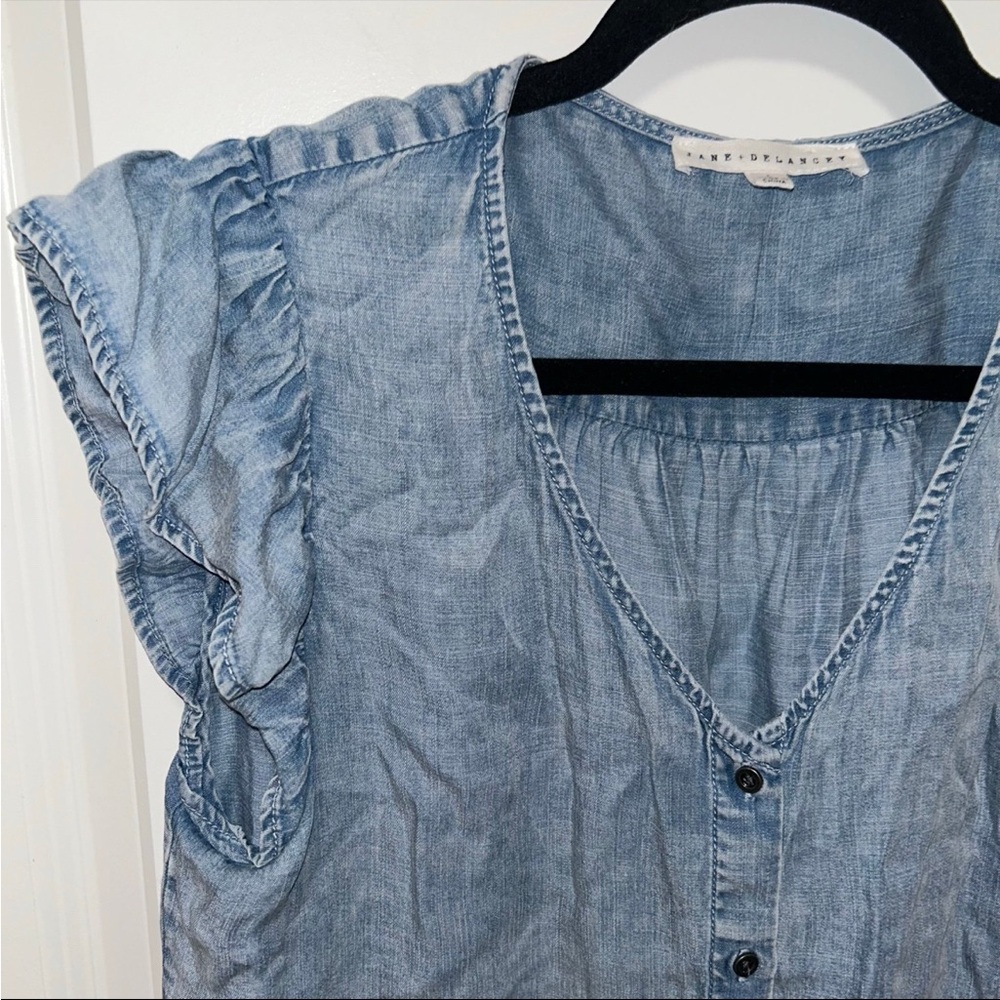 Jane and Delancey Light Blue Ruffled Blouse - Picture 3 of 7